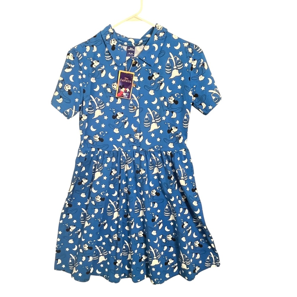 Cakeworthy Disney Fantasia Sorcerer Mickey Mouse Blue Shirt Dress Girls XL NWT